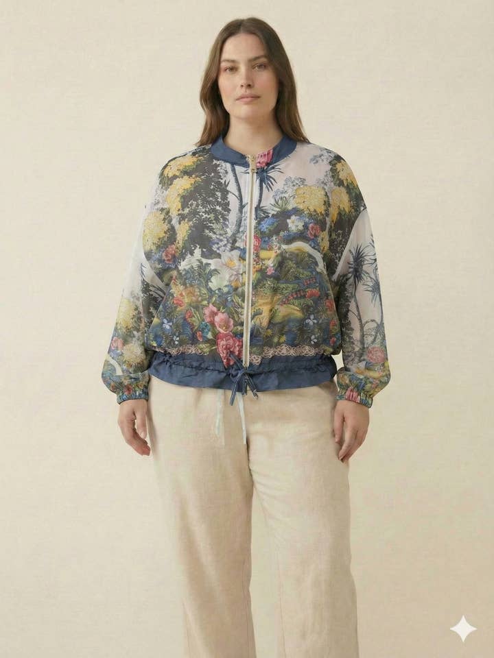 Large size - Light jacket with floral print for wholesale by C'MELODIE