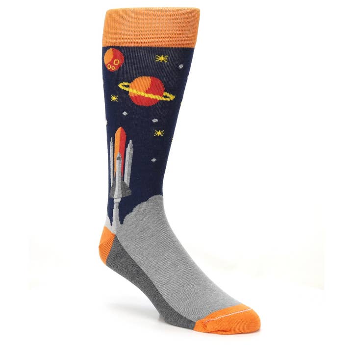 Blue Orange Spaceship Men's Dress Socks for wholesale by boldSOCKS