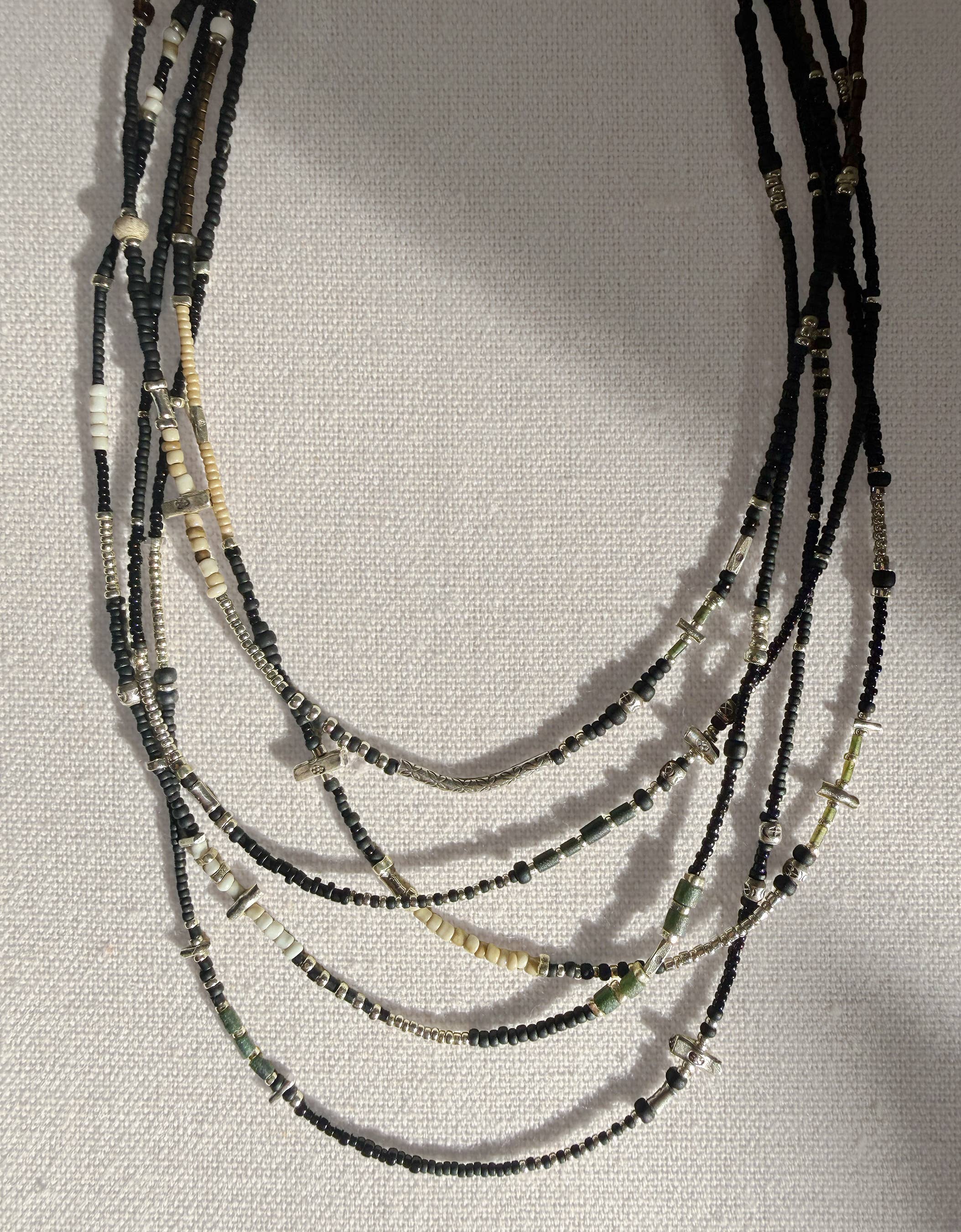 LoR - Wholesale Beaded/Pearl Necklace - Black Beaded Necklace Set No. 2 / Five One-of-a-Kind