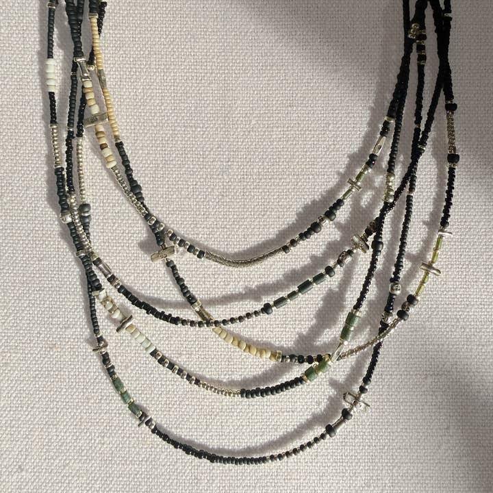 LoR - Wholesale Beaded/Pearl Necklace - Black Beaded Necklace Set No. 2 / Five One-of-a-Kind 0