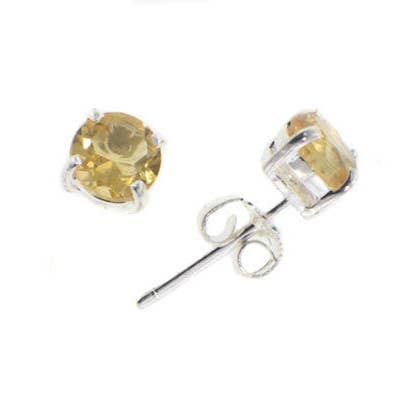4mm Tiny Genuine Natural Round Yellow Citrine Sterling Silver Stud Earrings for wholesale by Silver Insanity