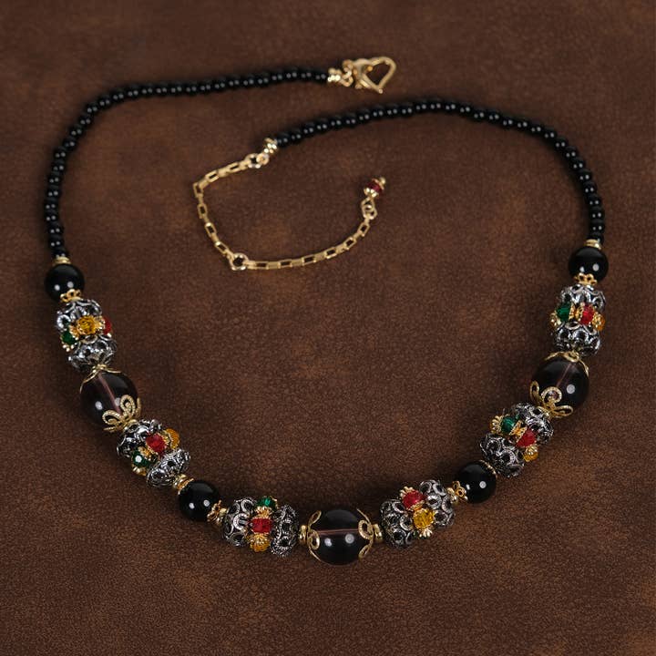 Vintage Crystal Beaded Necklace with 18K Gold-Plated Accents for wholesale by GirlyPirateCo