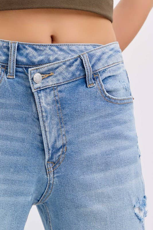 Light Denim 18584RS-LTD-Crossover Button Fly High Rise Dad Jeans for wholesale on Faire3