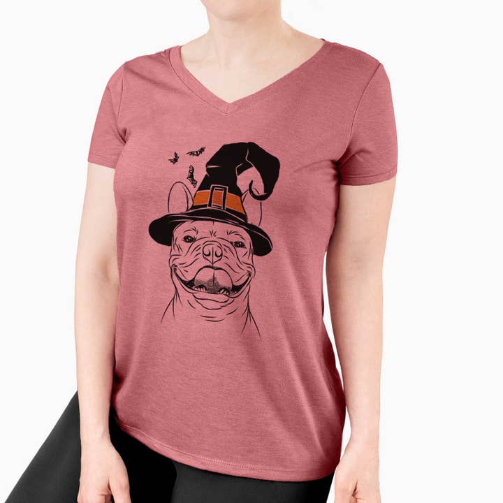 Inkopious - Wholesale Screen Printed T-Shirt - Women's - Witch Gaston the French Bulldog - Women's Perfect V-neck Shirt6