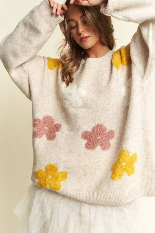 JADE BY JANE - Wholesale Knit Sweater - Women's - OVERSIZED LONG SLEEVE FLORAL GRAPHIC KNIT SWEATER7