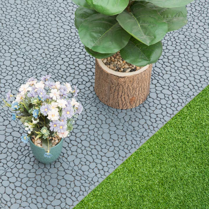 Quickway Imports - Wholesale Outdoor Ornament/Decor - Interlocking Cobbled Stone Look Garden Pathway Tiles, 5 pack3