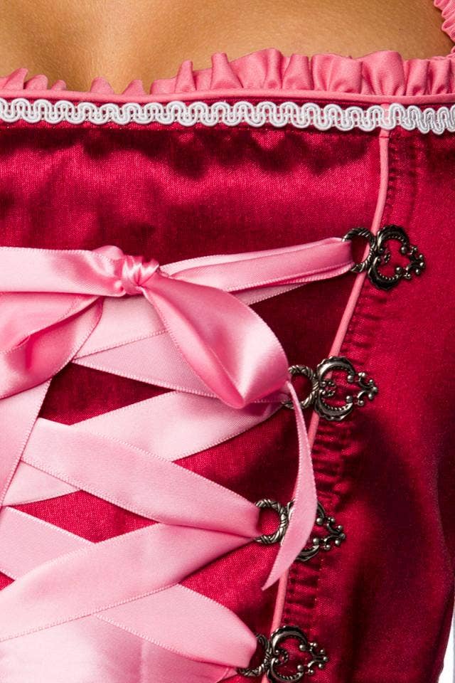 Rose Red Premium Fancy Women's Dirndl Dress with Apron for wholesale on Faire4