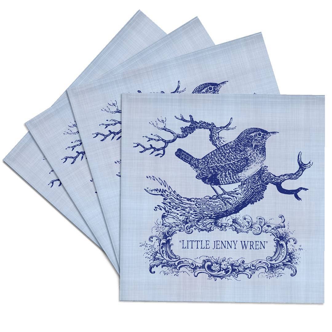 3dRose - Wholesale Coasters - 3dRose, Little Jenny Wren- pretty little bird and cartouche in blue, Coaster0