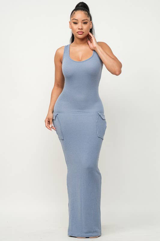 Boswell - Wholesale Dress - Women's - Pocket Detail Rib Long Dress3