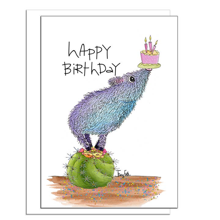 Zinnia Sky Studio LLC - Vente Cartes d'anniversaire - Gâteau Javelina Pig | Carte d'anniversaire