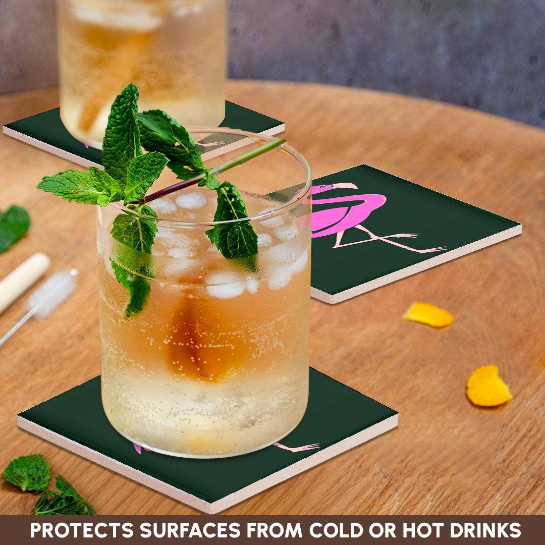 3dRose – Großhandel Untersetzer – 3dRose, Hellrosa Flamingo auf schwarzem Hintergrund, Untersetzer2