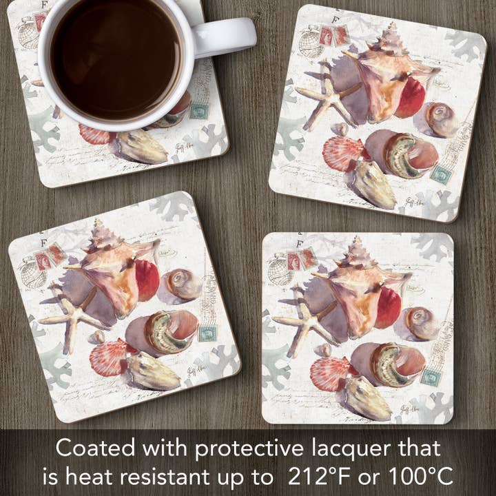 Conimar Promotions - Wholesale Coasters - Cala Home Sundrenched Shells Boxed Hardboard Coaster 4pk 2