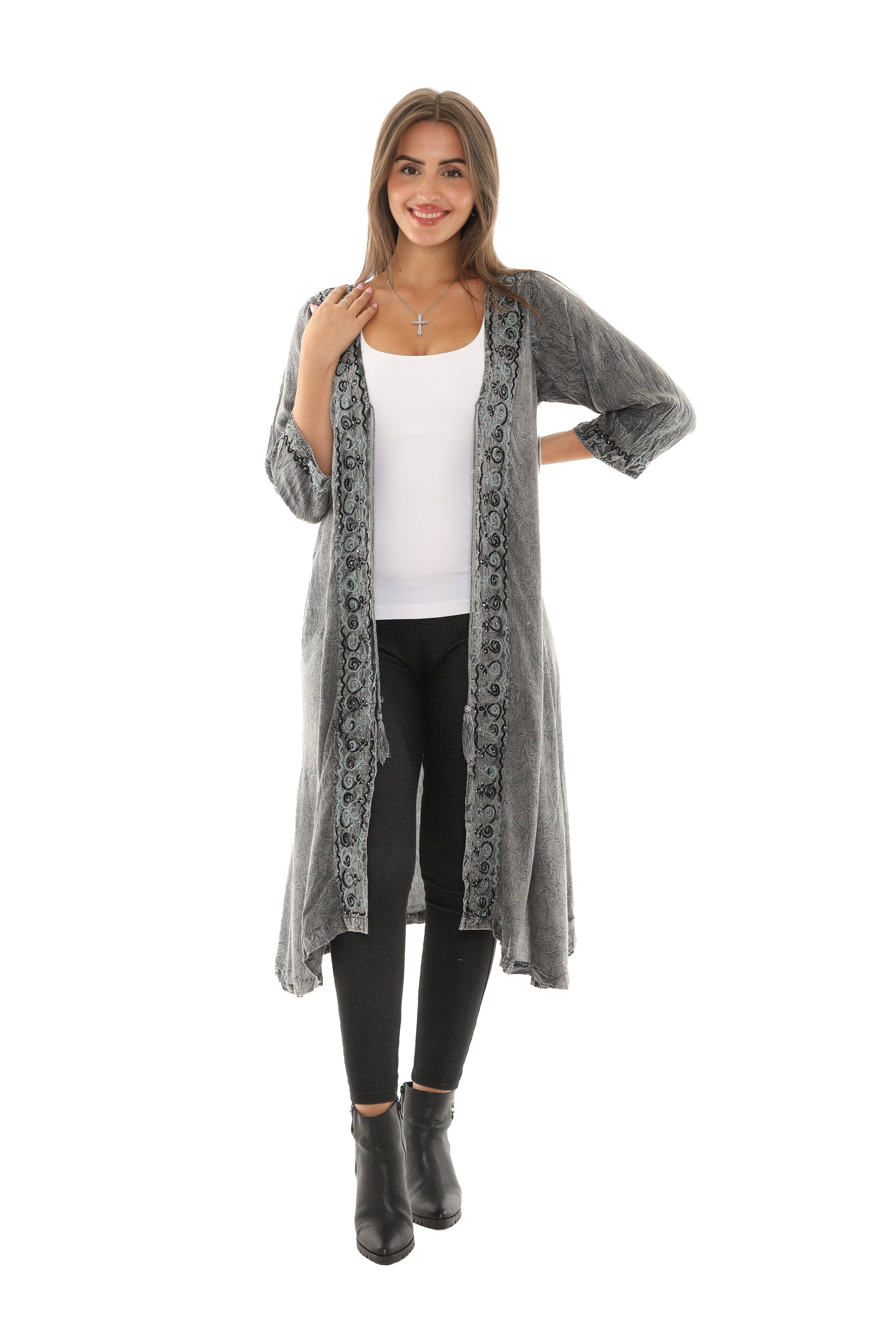 Shoreline Wear. INC - Wholesale Kimono - Women's - Sequin-Accent Embroidered Three-Quarter Sleeve Duster5