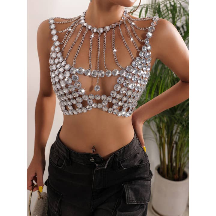 Top a catena sexy con diamanti luminosi per la vendita all'ingrosso da parte di Tourtiwi