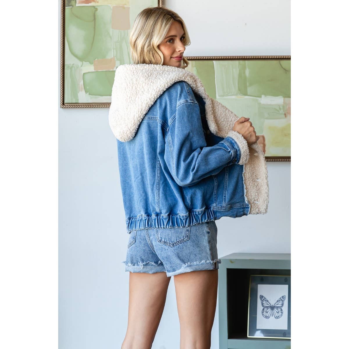 Veveret - Wholesale Denim Jacket - Women's - Faux Sherpa Hooded Denim Jacket 11