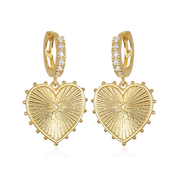 Amelia Rose Jewelry - Wholesale Huggie Earrings - Beaded Heart Huggies-Gold