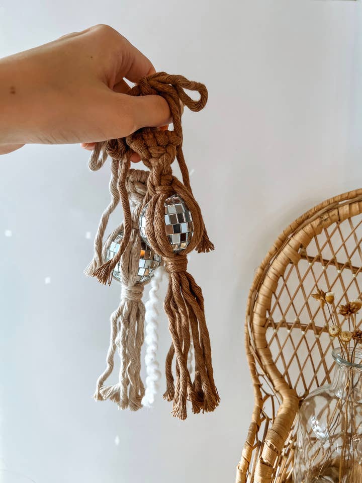 Macrame Disco Ball Car Charm / Rearview Mirror Charm for wholesale by Wren Ivory & Co