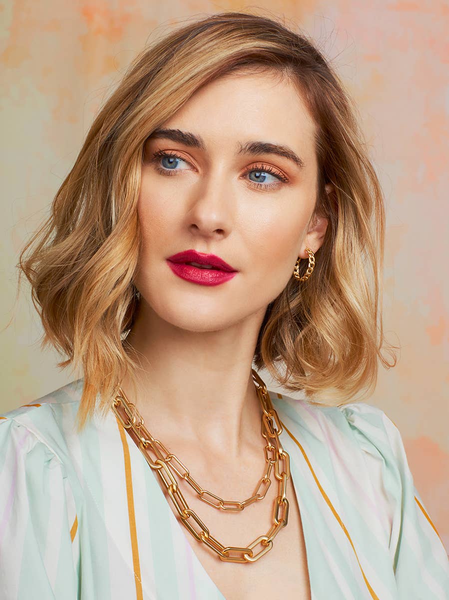 ZENZII Jewelry – Colar de elos e correntes por atacado – Colar de colar de elos oblongos banhado a ouro 18k3