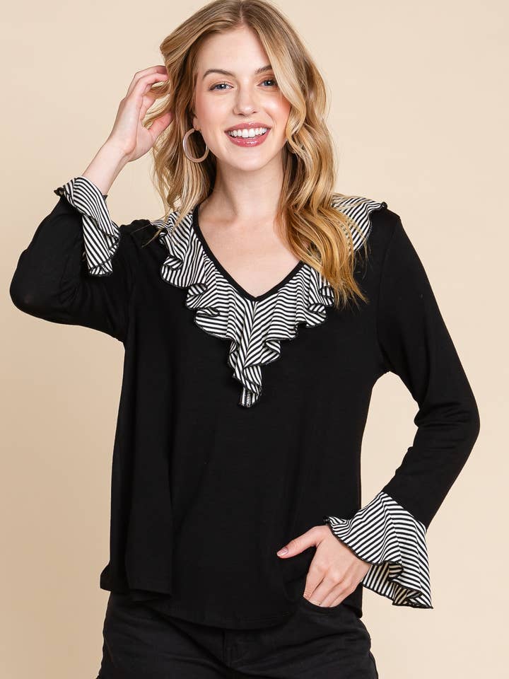 ETK-9313-PL Solides, lässiges Oberteil in Übergröße mit Kontrast auf der Vorderseite für den Großhandel von Emerald Collection