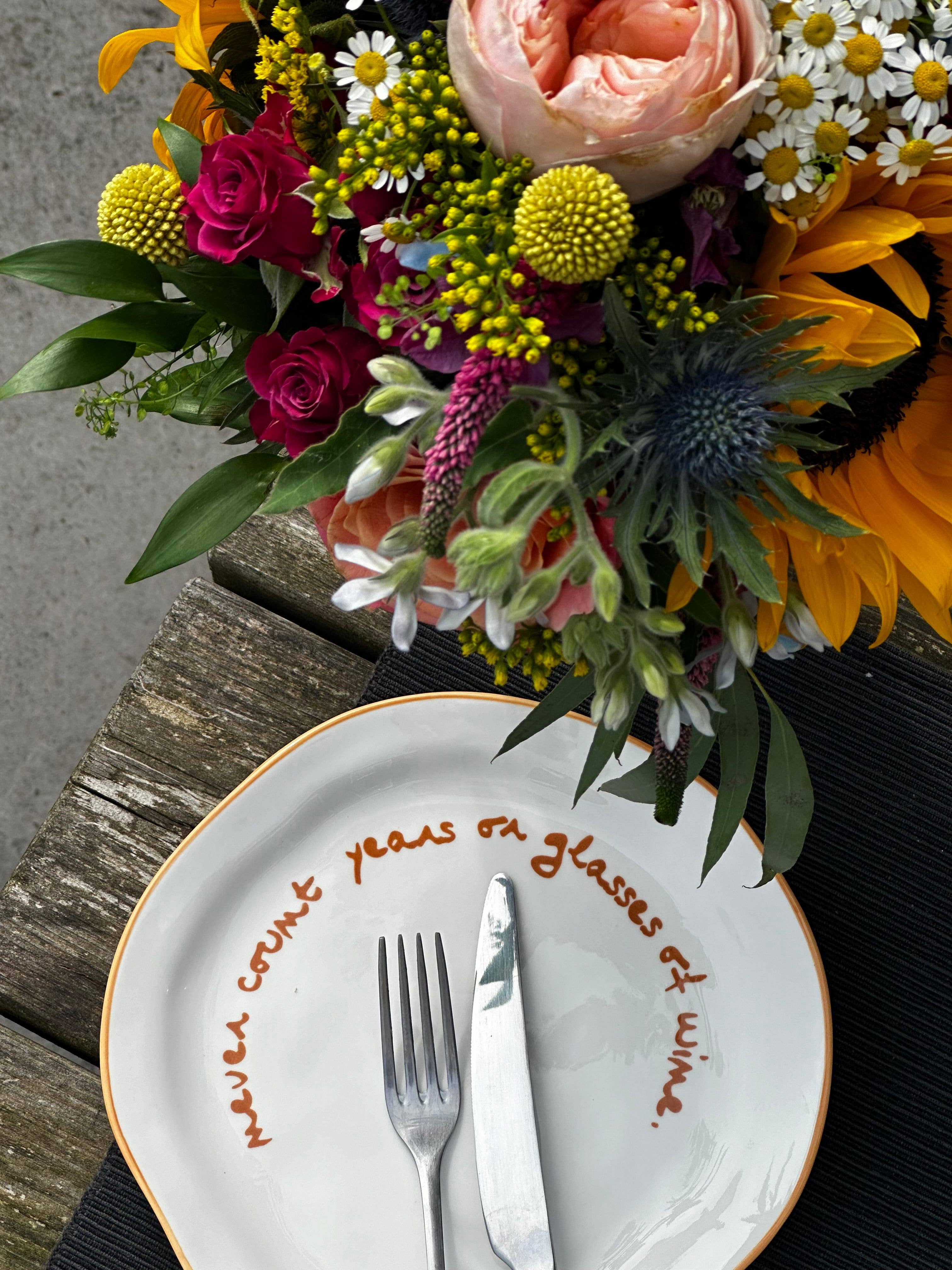 MÆGEN - Wholesale Dinner Plate - Statement Plate - 'never count years of glasses of wine.'3
