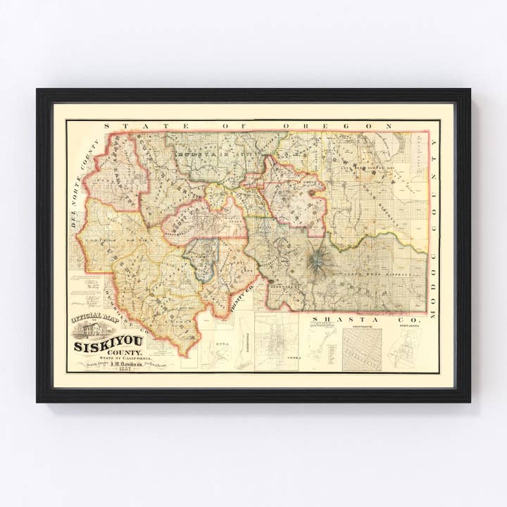 Vintage Map of Siskiyou County, California 1887 for wholesale by Ted's Vintage Art