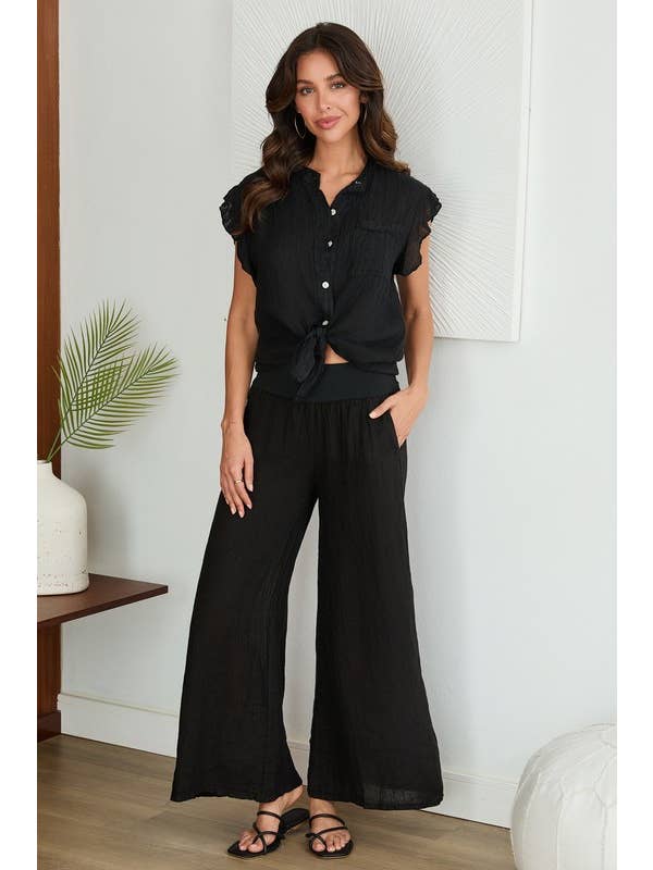 VENTI6 - Wholesale Pants - Women's - SOLID LINEN STRETCH WAISTBAND PANTS (8730-SOLID)37