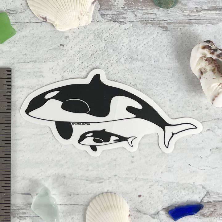 Orca-Schwertwal-Aufkleber | Handgezeichnet | Hergestellt in den USA für den Großhandel von Counter Couture