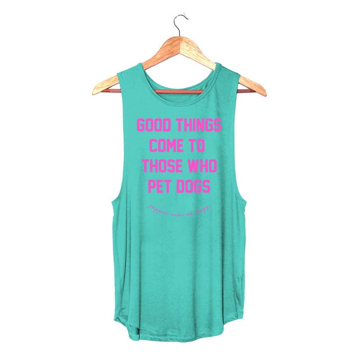 Puppies Make Me Happy - Wholesale Tank Top - Women's - Good Things Come to Those Who Pet Dogs – Women’s Sleeveless Tank (Neon Yellow / Tennis Ball Color)