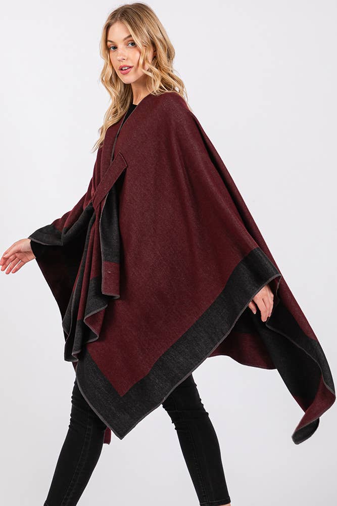 Hana - Wholesale Cardigan - Women's - Two Tone Pull Through Shawl Ruana Winter Cardigan2