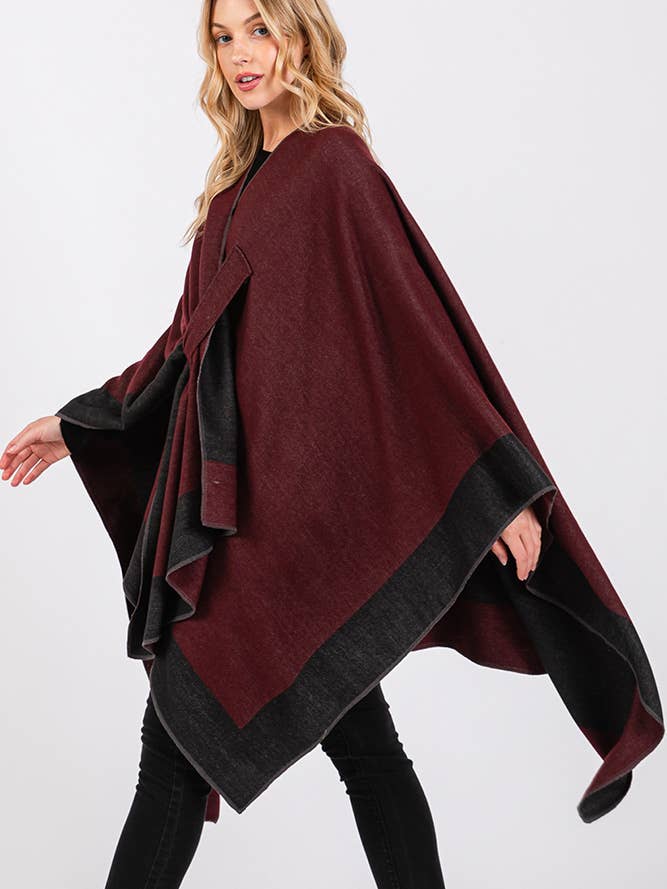 Hana - Wholesale Cardigan - Women's - Two Tone Pull Through Shawl Ruana Winter Cardigan2