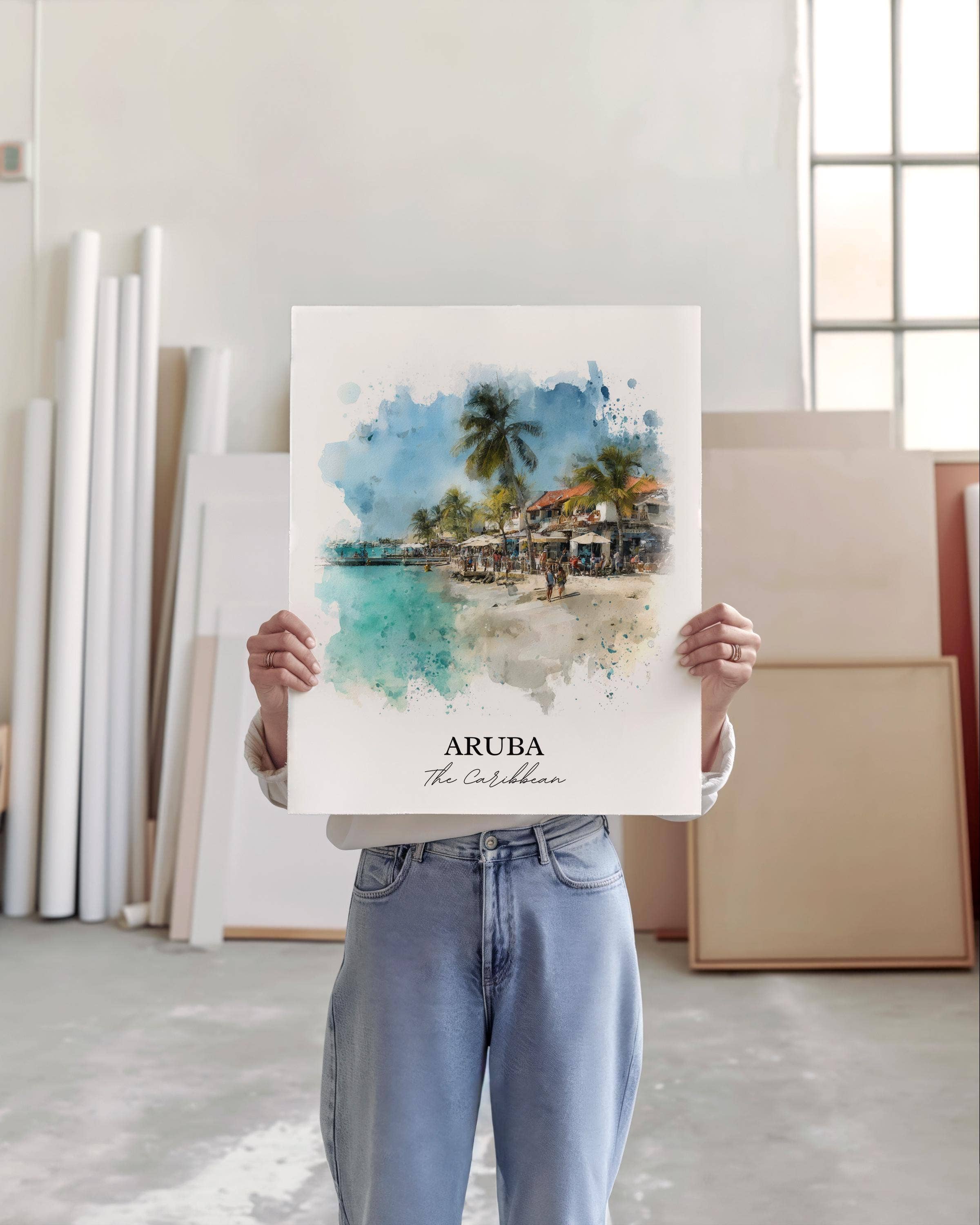 Premium Travel Art - Wholesale Art Print - Aruba Wall Art, Aruba Print, Aruba Watercolor Art, Aruba Caribbean Gift, Travel Print, Travel Poster, Housewarming Gift4