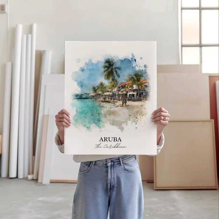 Premium Travel Art - Wholesale Art Print - Aruba Wall Art, Aruba Print, Aruba Watercolor Art, Aruba Caribbean Gift, Travel Print, Travel Poster, Housewarming Gift4