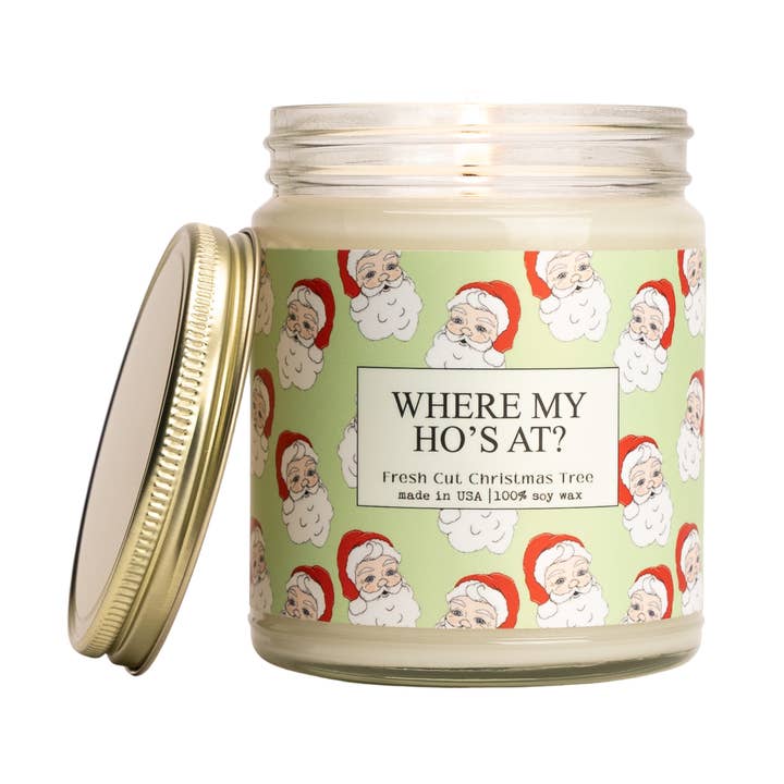 Funny Christmas Tree Scented Candle - 100% Soy, 9oz - Ho's for wholesale by Moonlight Makers