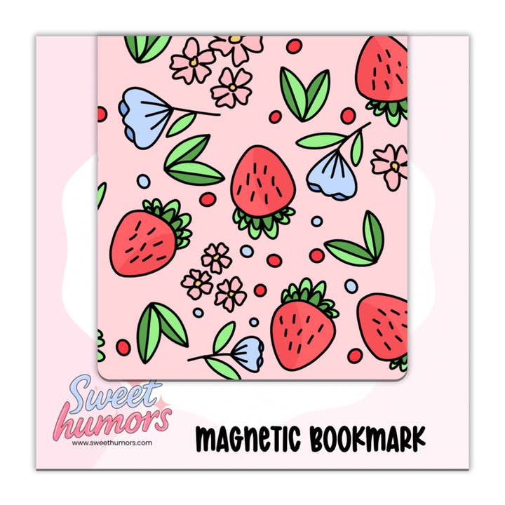 Pink Strawberries Magnetic Bookmark | Bookshop and Reading for wholesale by Sweet Humors