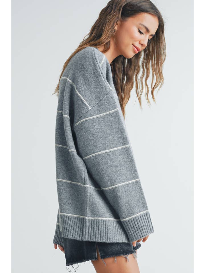 BUTTERMELON - Wholesale Knitted jumper – Women′s - Striped Pattern Drop Shoulder Sweater - BMW742143