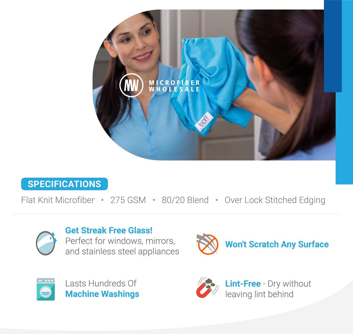 Microfiber Wholesale - Wholesale Cleaning Cloth - 16" x 16" Microfiber Glass Cleaning Cloth2