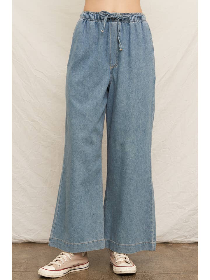 Wide Leg Denim Pants with Elastic Waistband for wholesale on Faire1