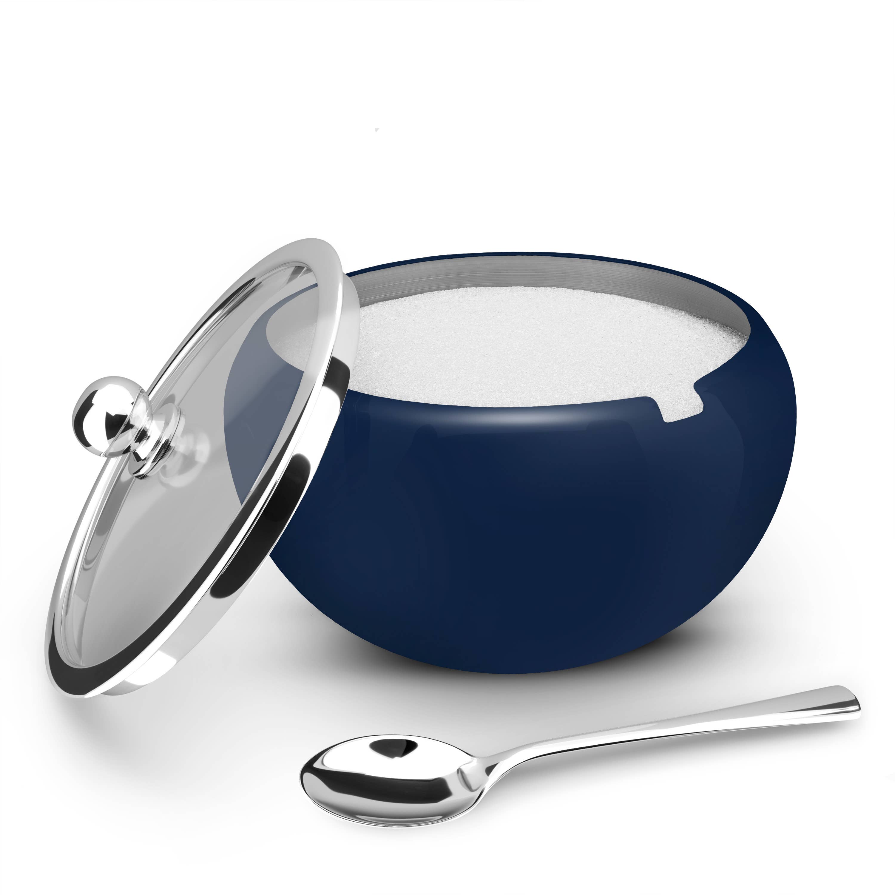 Kook - Wholesale Bowl - Kook Large Stainless Steel Sugar Bowl, Lid & Spoon, 16 oz7