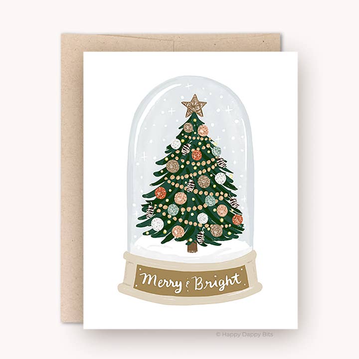 Merry & Bright Snow Globe Christmas Tree Card for wholesale by Happy Dappy Bits