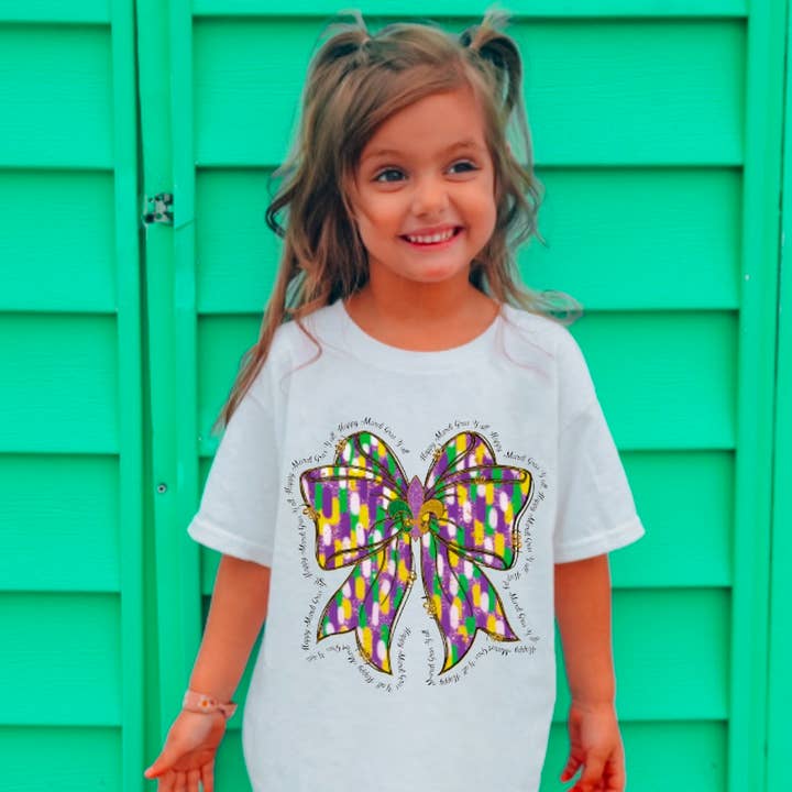 T-shirt Enfant avec Nœud Coquette et Pinceau Mardi Gras pour Tout-Petits pour la vente par Gia Gifts Boutique