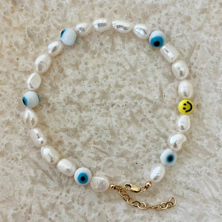 Ajorca de Perla Pearl & Evil Eye Anklet por atacado de House of Olia