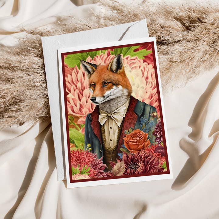 Cheerful Whimsies - Wholesale Everyday Greeting Card - Greeting Card. Smartly Dressed Fox With Flowers.1