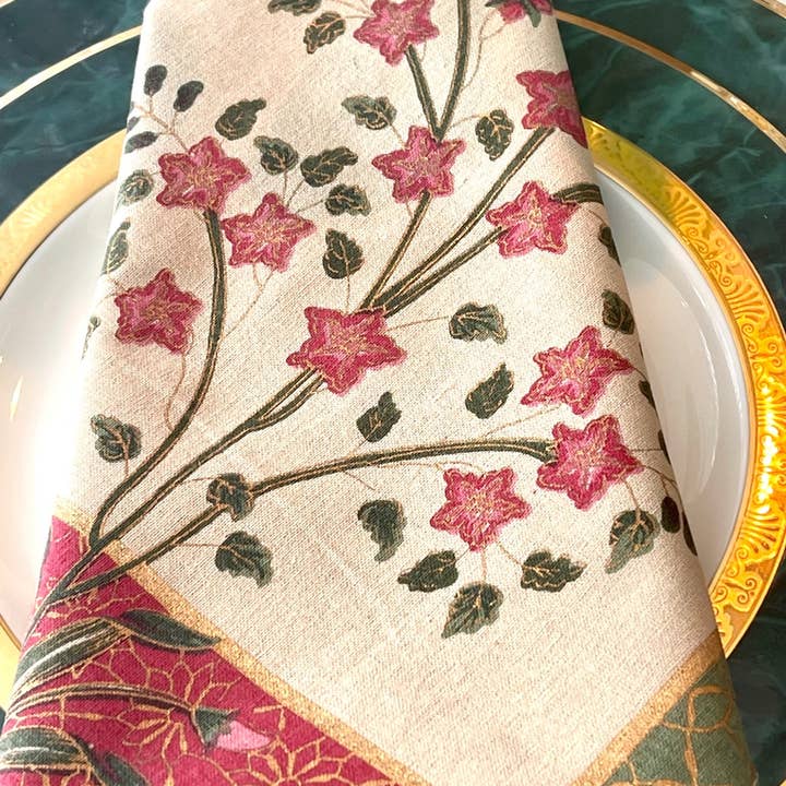 Serviettes de table imprimées à la main- Set de 6- Madras Blush pour la vente par Wildflower Blue