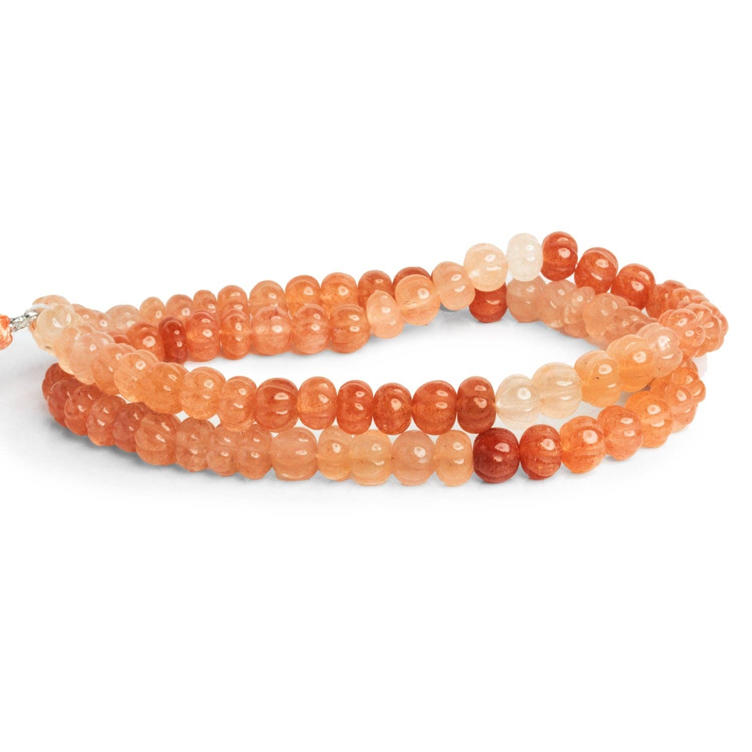 The Bead Traders - Wholesale Beads - 7-8mm Peach Moonstone Carved Melons 18 inch 85 beads1