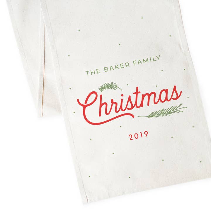 The Cotton & Canvas Co. - Wholesale Table Runner - Personalized Family Last Name Christmas Table Runner