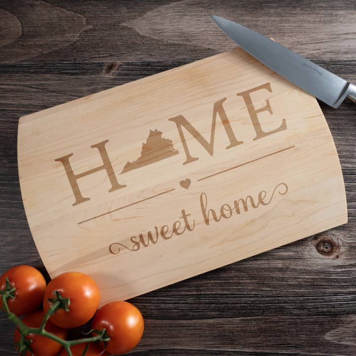 Virginia Home State Home Cutting Board - 16x10.5 Maple for wholesale by Blue Ridge Mountain Gifts