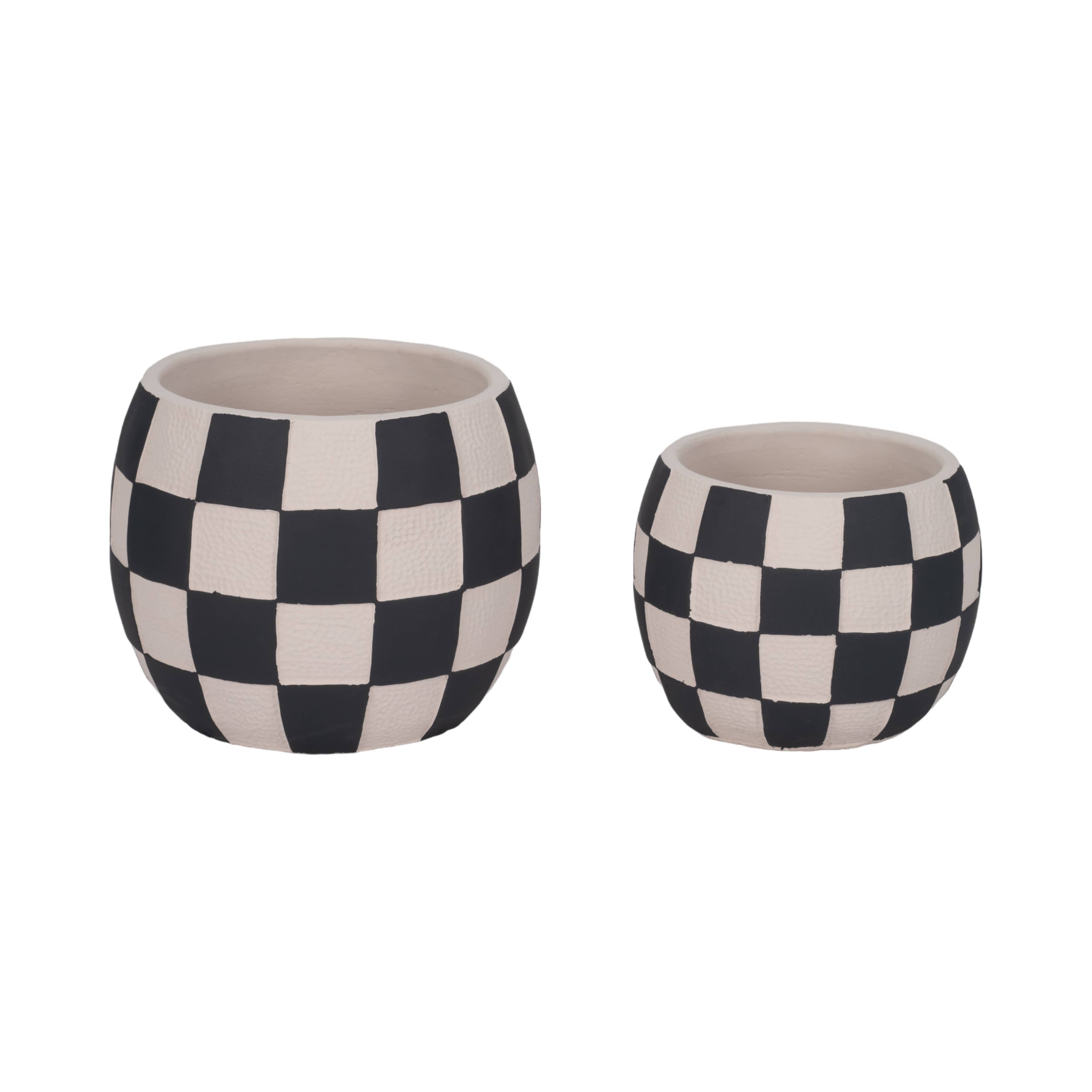 Sagebrook Home - Wholesale Plant Pot - Planter - Black/White Pottery Checkerboard Rounded, 8 in.10
