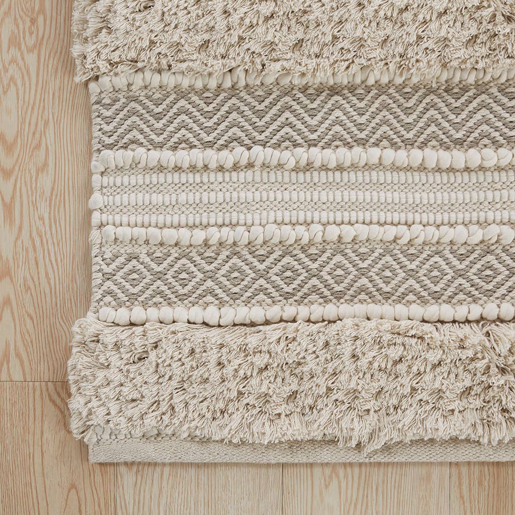 Olliix - Wholesale Bath Mat - Hand-Woven Shaggy Boho Bath Rug, Natural/Taupe5
