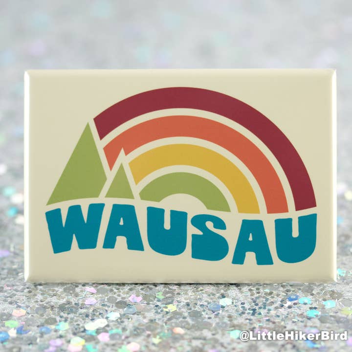 Aimant de réfrigérateur de l'État du Wisconsin, Wausau - Coucher de soleil vintage pour la vente par Little Hiker Bird