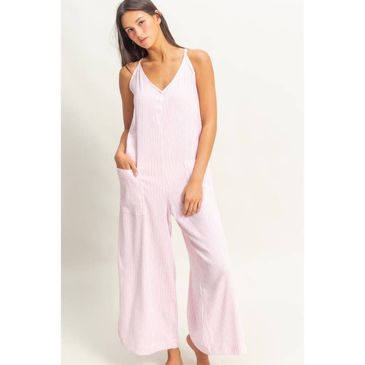 HYFVE - Wholesale Jumpsuit - Women's - DZ24E188-Striped V-Neck Sleeveless Jumpsuit
